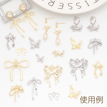 メタルリボンチャーム 立体りぼんチャーム ネックレス ピアス ストラップ制作におすすめ  1カン 約12×16mm （4ヶ）