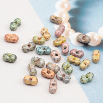 チェコ調ガラスビーズ ピーナッツ型 チェコガラス風 アンティーク風 カラーランダム 約4.5×8mm（20ヶ）