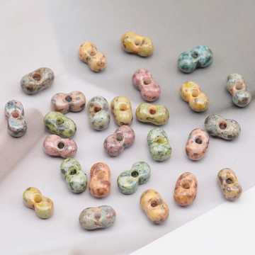 チェコ調ガラスビーズ ピーナッツ型 チェコガラス風 アンティーク風 カラーランダム 約4.5×8mm（20ヶ）