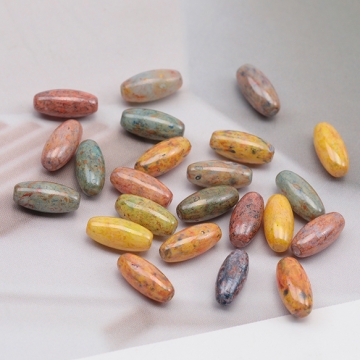 チェコ調ガラスビーズ ロングオーバル チェコガラス風 アンティーク風 カラーランダム 約4×10mm（20ヶ）