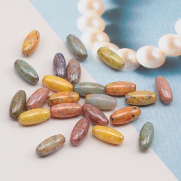 チェコ調ガラスビーズ ロングオーバル チェコガラス風 アンティーク風 カラーランダム 約4×10mm（20ヶ）