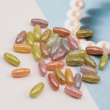 チェコ調ガラスビーズ ロングオーバル チェコガラス風 アンティーク風 カラーランダム 約4×10mm（20ヶ）