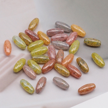 チェコ調ガラスビーズ ロングオーバル チェコガラス風 アンティーク風 カラーランダム 約4×10mm（20ヶ）