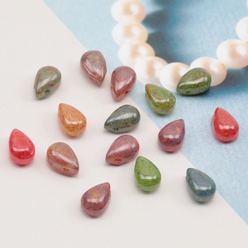 チェコ調ガラスビーズ しずく型 ドロップビーズ チェコガラス風 アンティーク風 カラーランダム 約6×9mm（15ヶ）