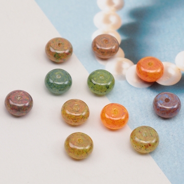 チェコ調ガラスビーズ そろばん型 ソロバンビーズ チェコガラス風 アンティーク風 カラーランダム 約5×8mm（15ヶ）