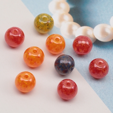 チェコ調ガラスビーズ 丸玉 ラウンドビーズ ランダム チェコガラス風 アンティーク風 カラーランダム 約8mm（15ヶ）