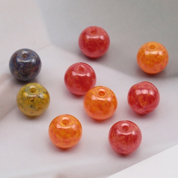 チェコ調ガラスビーズ 丸玉 ラウンドビーズ ランダム チェコガラス風 アンティーク風 カラーランダム 約8mm（15ヶ）