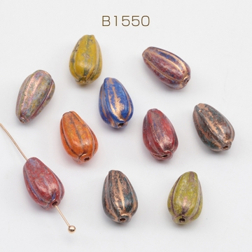 チェコ調ガラスビーズ かぼちゃ型 ドロップメロン チェコガラス風 アンティーク風 カラーランダム 約8×13mm（10ヶ）