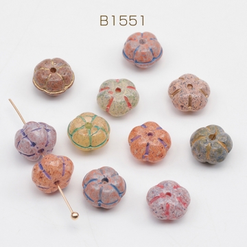 チェコ調ガラスビーズ フラワー型 かぼちゃビーズ チェコガラス風 アンティーク風 カラーランダム 約6×10mm（15ヶ）