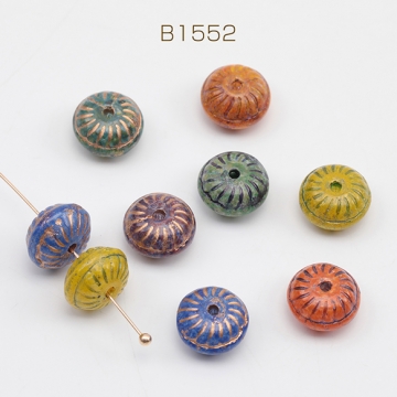 チェコ調ガラスビーズ 模様入り そろばん型 ソロバン チェコガラス風 アンティーク風 カラーランダム 約6×10mm（10ヶ）