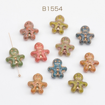 チェコ調ガラスビーズ ジンジャーブレッドマン チェコガラス風 アンティーク風 カラーランダム 約14×15mm（10ヶ）