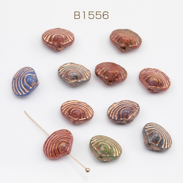 チェコ調ガラスビーズ 二枚貝 シェル型 貝 チェコガラス風 アンティーク風 カラーランダム 約10×12mm（10ヶ）
