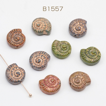 チェコ調ガラスビーズ アンモナイト シェル型 貝 チェコガラス風 アンティーク風 カラーランダム 約12×13mm（10ヶ）