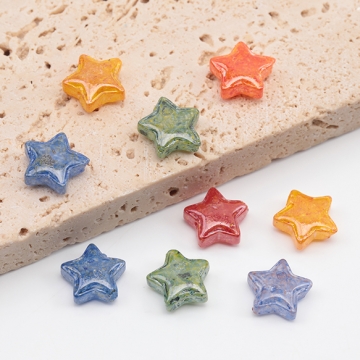 チェコ調ガラスビーズ スター 星型 チェコガラス風 アンティーク風 カラーランダム 約10mm（15ヶ）