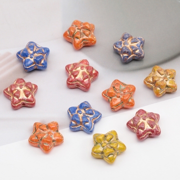 チェコ調ガラスビーズ リボン模様 星型 チェコガラス風 アンティーク風 カラーランダム 約14mm（10ヶ）