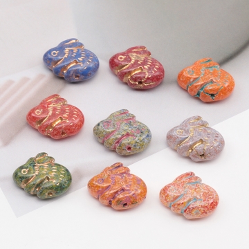 チェコ調ガラスビーズ うさぎ ウサギ 兎 チェコガラス風 アンティーク風 カラーランダム 約15×18mm（6ヶ）