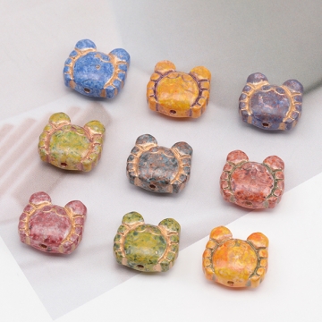 チェコ調ガラスビーズ かに カニ 蟹 チェコガラス風 アンティーク風 カラーランダム 約13×14mm（10ヶ）