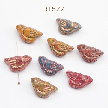 チェコ調ガラスビーズ ことり 小鳥 チェコガラス風 アンティーク風 カラーランダム 約11×21mm（6ヶ）