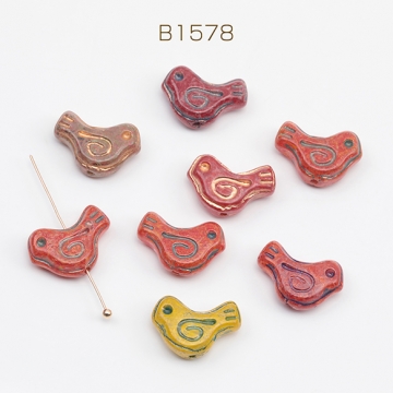 チェコ調ガラスビーズ ことり 小鳥 チェコガラス風 アンティーク風 カラーランダム 約12×16mm（10ヶ）