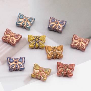 チェコ調ガラスビーズ ちょうちょ バタフライ 蝶々 チェコガラス風 アンティーク風 カラーランダム 約11×14mm（10ヶ）