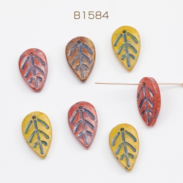 チェコ調ガラスビーズ 葉っぱ リーフ チェコガラス風 アンティーク風 カラーランダム 約10×18mm（10ヶ）