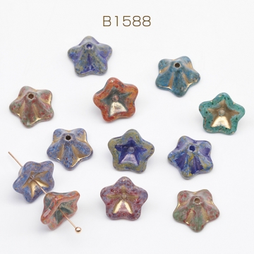 チェコ調ガラスビーズ お花 フラワー 立体 チェコガラス風 アンティーク風 カラーランダム 約7×13mm（10ヶ）