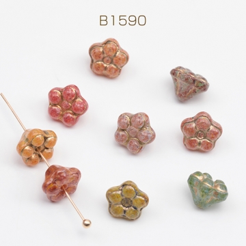 チェコ調ガラスビーズ お花 フラワー 立体 チェコガラス風 アンティーク風 カラーランダム 約6×8mm（15ヶ）