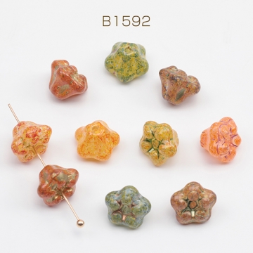 チェコ調ガラスビーズ 五弁花 お花 フラワー 立体 チェコガラス風 アンティーク風 カラーランダム 約8×10mm（15ヶ）