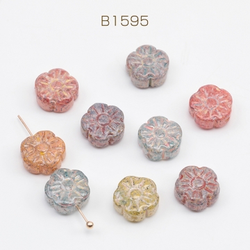 チェコ調ガラスビーズ お花 花形 フラワービーズ チェコガラス風 アンティーク風 カラーランダム 約10mm（15ヶ）