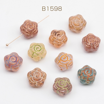 チェコ調ガラスビーズ お花 花形 フラワービーズ チェコガラス風 アンティーク風 カラーランダム 約12mm（10ヶ）