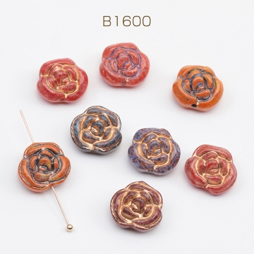 チェコ調ガラスビーズ バラ 薔薇 花形 フラワービーズ チェコガラス風 アンティーク風 カラーランダム 約13mm（10ヶ）