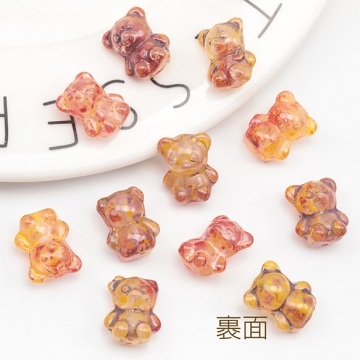 チェコ調ガラスビーズ くま クマ 子熊 テディベア チェコガラス風 アンティーク風 カラーランダム 約12×14mm（10ヶ）