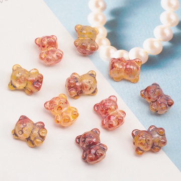 チェコ調ガラスビーズ くま クマ 子熊 テディベア チェコガラス風 アンティーク風 カラーランダム 約12×14mm（10ヶ）