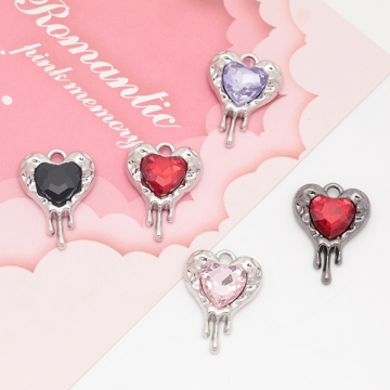 ハートチャーム とろけるハート ストーン付き 半面 ガラスチャーム メタルチャーム 約18×25mm（2ヶ）