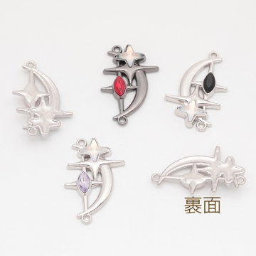 宇宙チャーム 星と月 スター 三日月 ガラスチャーム メタルチャーム 約22×33mm（2ヶ）
