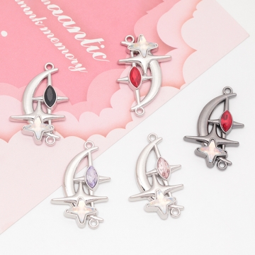 宇宙チャーム 星と月 スター 三日月 ガラスチャーム メタルチャーム 約22×33mm（2ヶ）