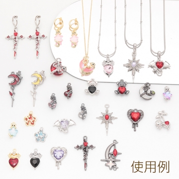 宇宙チャーム 星と月 スター 三日月 ガラスチャーム メタルチャーム 約22×33mm（2ヶ）