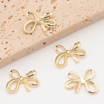 メタルパーツ 結び目デザイン リボン風 コネクターパーツ 接続金具 カンなし メタルチャーム 約13×18mm（6ヶ）