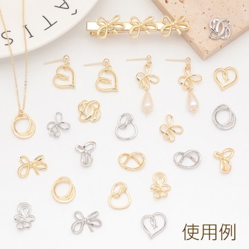 メタルパーツ 結び目デザイン 二重ラウンド風 コネクターパーツ 接続金具 カンなし メタルチャーム 約14×16mm（6ヶ）