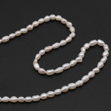 淡水パールビーズ 不規則オーバル 天然素材 ※傷・スジ・変形等含む 約3-4mm（1連(約78ヶ)）