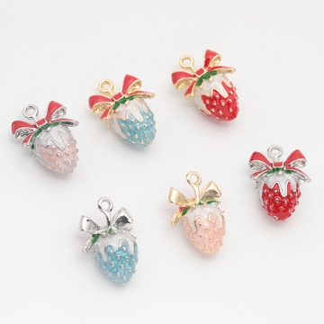 いちごチャーム リボン付き エポチャーム ストロベリー イチゴ 苺 フルーツチャーム 樹脂チャーム 約13×18mm（2ヶ）