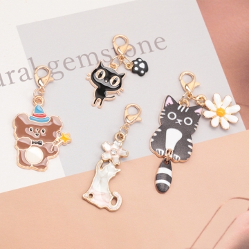 カニカン付きチャーム ネコ 猫 キャット クマ 熊 アニマル 動物 スマホチャーム マスクチャーム ストラップ （1ヶ）