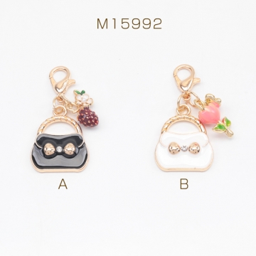 カニカン付きチャーム バッグ 苺 花 ファッションチャーム スマホチャーム マスクチャーム ストラップ キーホルダー（1ヶ）
