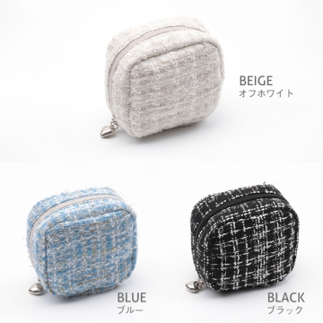 コスメポーチ スクエア 小型 ツイード生地 化粧ポーチ コスメバッグ ミニポーチ 小物入れ 約5×10×10cm（1ヶ）