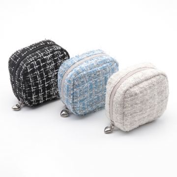 コスメポーチ スクエア 小型 ツイード生地 化粧ポーチ コスメバッグ ミニポーチ 小物入れ 約5×10×10cm（1ヶ）