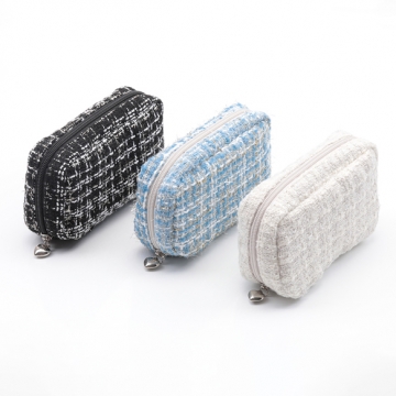 コスメポーチ 長方形 ツイード生地 化粧ポーチ コスメバッグ ポーチ 小物入れ 約5×10×15cm（1ヶ）