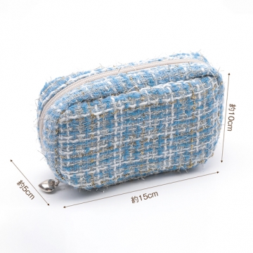 コスメポーチ 長方形 ツイード生地 化粧ポーチ コスメバッグ ポーチ 小物入れ 約5×10×15cm（1ヶ）