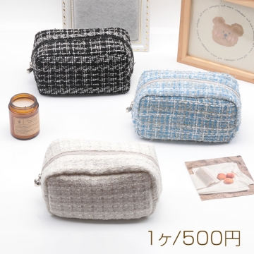 コスメポーチ 大容量 長方形 ツイード生地 化粧ポーチ コスメバッグ ポーチ 小物入れ 約10×10×20cm（1ヶ）