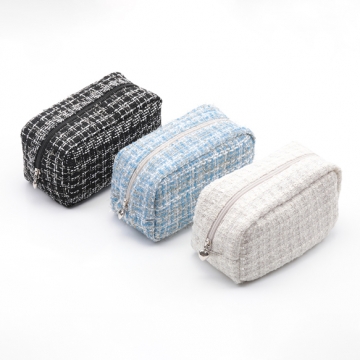 コスメポーチ 大容量 長方形 ツイード生地 化粧ポーチ コスメバッグ ポーチ 小物入れ 約10×10×20cm（1ヶ）