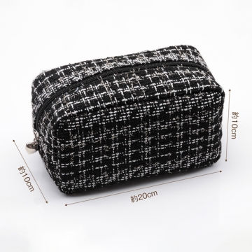 コスメポーチ 大容量 長方形 ツイード生地 化粧ポーチ コスメバッグ ポーチ 小物入れ 約10×10×20cm（1ヶ）